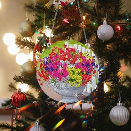 SSIJAYLZ Diamond Art Hanging Ornaments, Flowers Diamond Art Kit for Adults, 7.18 in 5D Crystal Accessories DIY for Home Decor