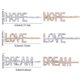 6 Pieces Word Letter Hair Clips Rhinestones Hair Barrettes Crystal Bobby Pins for Women Girls Hair Accessories