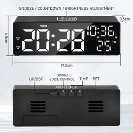 flintronic Digital Alarm Clock, LED Alarm Clock Digital with Large Temperature Display, Table Clock with 2 Alarms, Digital Clock Type C Mains Operated, Bedside Clock with Snooze/Adjustable