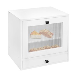 YUYFCC Wood Bread Box Modern Countertop Bread Storage Container Bin 2-Tier Corner Breadbox Bread Storage Cabinet Holder Organizer with Flip Acrylic Door for Kitchen Pantries Dining Areas, White