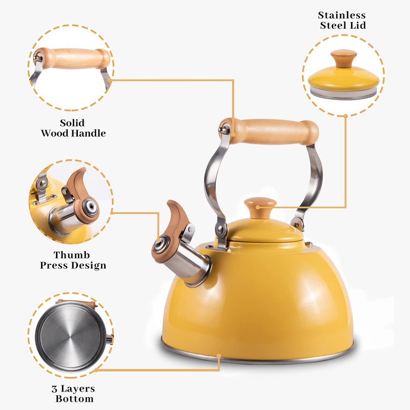 ROCKURWOK Tea Kettle, Tea Pot with Cool Touch Ergonomic Handle,