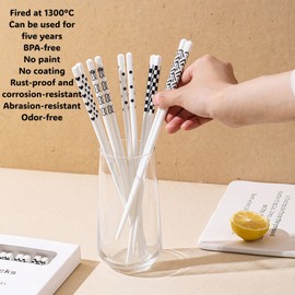Eastyupin 5 Pairs of Ceramic Chopsticks, Reusable, Dishwasher Safe, Non-Slip Japanese Sushi Sticks, Chopsticks Helper × 3, Suitable for Beginners, One Carry Bag