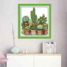 CROSSDECOR Stamped Cross Stitch Kits,Flower Pattern Cross-Stitch Needlepoint Kits for Beginners,Embroidery Kit Arts and Crafts for Home Wall Decor Gifts-Cactuses 34×35cm