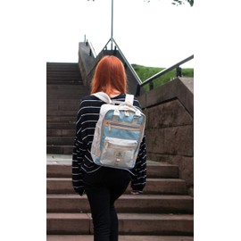 SEVENTEEN LONDON – Modern Urban Unisex Cream & Light Blue 'Wimbledon' Backpack in a Classic Slim Simple Design – Fits Laptop up to 13”