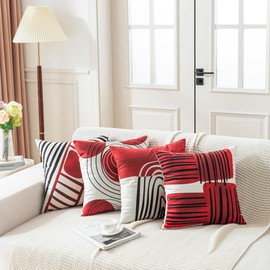 YUMYDG Set of 4 Cushion Covers 45 x 45cm Modern Abstract Art Decorative Throw Pillow Covers Home Decor Red Black Pattern for Couch Sofa Outdoor Square Cushion Cover 18x18 Inches