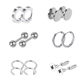 YUNXI 6 Pairs Stainless Steel Spike Stud Earrings for Women Men Huggie Earring Punk Dangle Small Hoop Earrings Set, Metal, n/c,