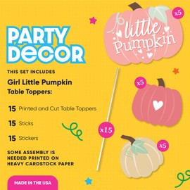 Big Dot of Happiness Girl Little Pumpkin - Fall Birthday Party or Baby Shower Centerpiece Sticks - Table Toppers - Set of 15