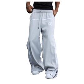 BEAUDRM Men's Y2k Graphic Baggy Sweatpants Drawstring Waist Straight Leg Track Pants with Pockets Streetwear Light Grey X-Large