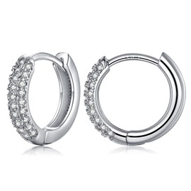 Silver Hoop Earings for Womens - S925 Sterling Silver Earings, Cartilage Sleeper Cubic Zirconia Hoops, Silver Hypoallergenic Earrings Helix Tragus Jewellery Endless Huggie Hoops, 8mm