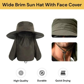 Spendeal Wide Brim Sun Hat UPF 50+ Sun Protection Cap with Face Cover & Neck Flap, Outdoor UV Sun Protection for Men & Women Neck Face Flap Gardener Hat (AU, Alpha, One Size, Green)