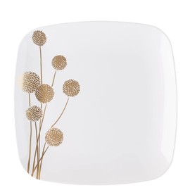 EcoQuality 8.5" inch Square White Plastic Plates Dinner Plate with Gold Dandelion China Like Party Plates, Premium Heavy Duty Large Disposable Salad Plate Weddings, Catering, Non Toxic (240 PACK)