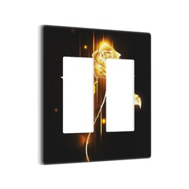 2 Gang Double Decora/GFCI Device Wall Plate Black and Golden Rose Gold Brass Flower Romantic Floral Print Electrical Standard Size Decorator Light Switch or Receptacle Outlet Cover Face Plate Dimmer