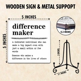 Wooden Table Sign Gift Difference Maker Definition Desk Decor Wood Plaque With Stand Unique Gift Ideas for Boss Women Best Mom Coworker Teacher Office(White)-A16