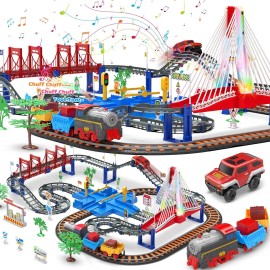 HW Train Car Sets for Toddlers Electric Toy Train Track Set with LED Bridge Electric Car and Train Sets Toys for Boys Girls KidsColor: HW21069965