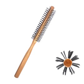 GBTUPOKW Wooden Round Hair Brush Wooden Handle Styling Brush Nylon Bristle Round Styling Hair Brush Round Comb Quiff Roll Circle Hairbrush for Women Men Curly Straight Hair