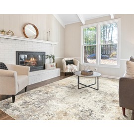 UERMEI 8x10 Area Rug Living Room Rugs - Washable Neutral Modern Abstract Soft Thin Large Rug Indoor Floor No Slip Rug Carpet for Bedroom Under Dining Table Home Office Decor - Golden Grey