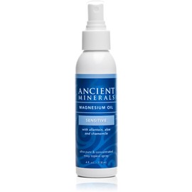 Ancient Minerals Magnesium Oil Spray Sensitive All-New Sensitive Formula with Allantoin, Organic Chamomile, and Organic Aloe Vera (4oz)