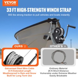 VEVOR Hand Winch, 800 lbs Pulling Capacity Heavy Duty Rope Crank with 33 ft Steel Wire Cable and Two-Way Ratchet, Manual Operated for Trailer, Boat or ATV Towing