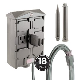 UltraPro Outdoor 6 Outlet Yard Stake Timer, Plug-in, Dusk to Dawn Photocell, Weather Resistant, Heavy-Duty Grounded Outlets, Idea for String Lights, Landscape, Seasonal, 53772 , Green