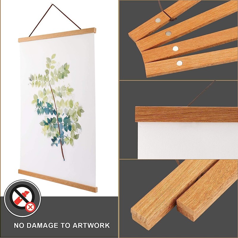Magnetic Poster Frame Hanger, Natural Teak, Wooden Poster Hanger for