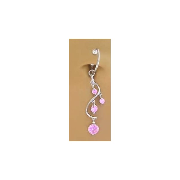 Fake Belly Navel Non Clip on Piercing Pretty Pink gem Unique Vine Dangle Ring