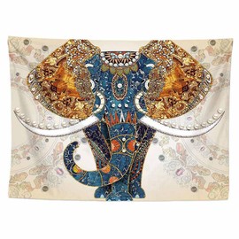 SHTGOI Tapestry Blue Front Elephant Tapestry Indian Style Wall Hanging Vintage Wall Decoration for Hanging Ceiling HD Pattern Bohemian Wall Cloth Tablecloth for Bedroom Living Room 180 x 230 cm 1#
