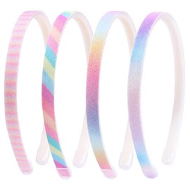LAKJUOZ Pack of 4 Glitter Headbands, Colourful Hair Accessories, Plastic, Glittering, Cute, Non-Slip, Thick, Glittery, Confetti, Rainbow Hair Bands with Teeth for Little Girls