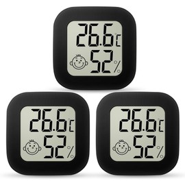 Ainiv Mini LCD Thermometer, Pack of 3 Digital Thermometer, Indoor Hygrometer, Hygrometer, Wireless, Humidity Meter for Baby Room, Living Room, Office, Greenhouse (Black)