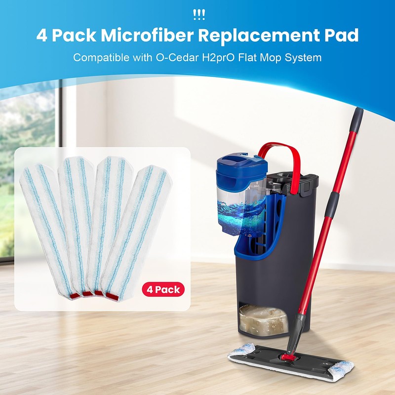4 Pack Microfiber Mop Pad for O-Cedar H2prO Flat Mop