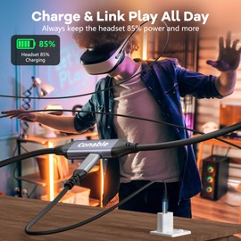 VR Charging Link Cable 15FT, Compatible with Meta Quest 3S, Quest 3, Oculus Quest 2, Pico 4, PC VR, Steam VR, USB 3.1 C to USB C 5Gbps Data Cable for VR Headset Accessories, Smart Chipset, Max 27W
