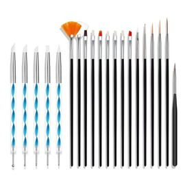 Juego de 20 pinceles para diseño de uñas, lápiz acrílico de silicona, lápiz de puntos, cepillo de gel de extensión, cepillo de pintura, cepillo de construcción, negro y azul