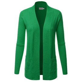 LALABEE Women's Open Front Pockets Knit Long Sleeve Sweater Cardigan-APPLEGREEN-1XL