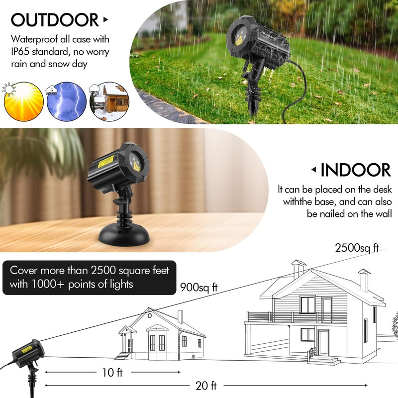 Poeland Christmas Laser Projector Lights Waterproof Outdoor Garden Decorative Lighting