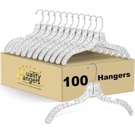 100 Quality Hangers Clear Hangers - Crystal Cut Hangers for Clothes - Durable Plastic Hanger Set - Dress Hangers for Suits - Heavy Duty Hangers - Nonslip Coat and Shirt Hangers (100, 17" inch)