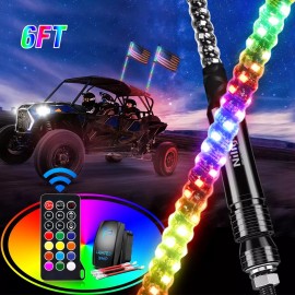 Nilight 2PCS 3FT Spiral RGB Led Whip Light w/RGB Chasing/Dancin - RGB, 6FT -2PCS
