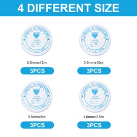 12 Spule Gummiband für Armbänder, Elastisches Band für Armbänder, Armband Schnur (0,5 mm/0,6 mm/0,8 mm), Reißfestes Schnur für Armbänder, mit Perlennadel und Aufbewahrungsröhre, für Perlenschmuck