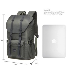 KAUKKO Travel Laptop Backpack Outdoor Rucksack Casual Backpack Fits 15.6"(Nylon Green)