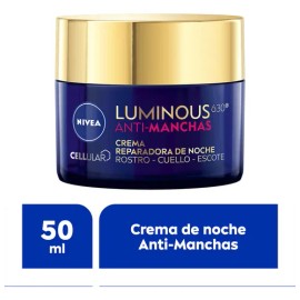 Nivea Luminous Crema Facial de Noche con Ácido Hialurónico, Todo Tipo de Piel, 50ml