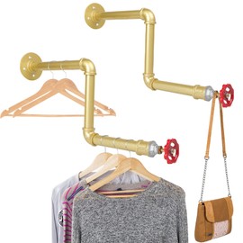 Oroonoko 2 Packs Gold Industrial Pipe Clothes Rack,36 inch Pipe Garment Rack Hanging Rod Bar for Closet Storage,Laundry Room Up to Max Load 135lbs