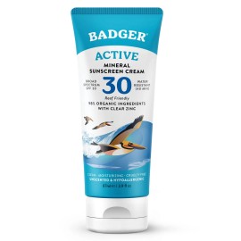 Badger Zinc Oxide Sunscreen SPF 30 Reef Safe Broad Spectrum UVA UVB Protection 2.9 Oz