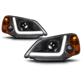 LED DRL Projector Headlights Assembly Compatible with 01-03 Honda Civic Coupe/Sedan,Black Housing/Amber Corner