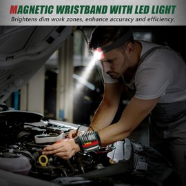 UUP Magnetic Wristband for Tools, Tool Holder for Screws, Nails, Drill Bits with Work Light and 15 Super Magnets, Christmas Father's Day Gifts for Men, Dad, Handymen, Mechanics