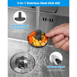 Hibbent Upgraded 3 in 1 Universal Kitchen Sink Drain Strainer and Stopper Combo, Stainless Steel Metal Pop Up Stopper, Anti-Clogging Basket Strainer with Foldable Handle for Standard 3-1/2'' Drain