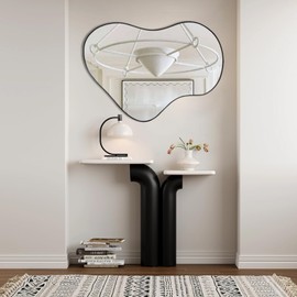 POZINO Irregular Wall Mirror, Modern Asymmetrical Mirror, Odd Shaped Mirror, Organic Mirror for Living Room Bathroom Bedroom Entryway Fireplace, 31.4"x23.6"