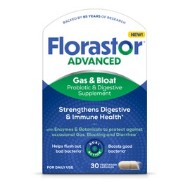 Florastor Advanced Gas and Bloat Probiotic, Digestive Enzymes and Botanicals, Plus Probiotics for Digestive Health, 30 Capsules