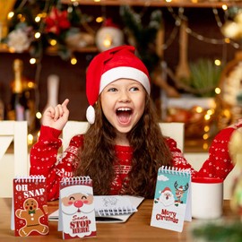 VEYLIN Small Christmas Coil Notepads,24 Pieces Xmas Pocket Coil Notebook For Christmas Party Kids Goodie Bag Favor Supplies