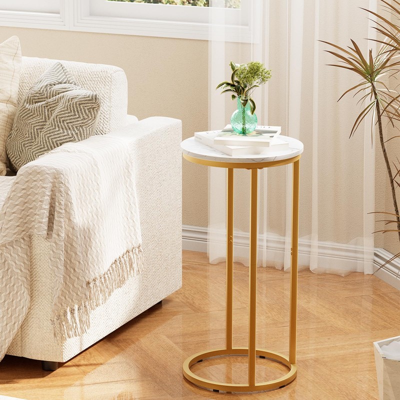 Katrawu C Shaped end Table,Wood Round Side Table for Couch,Small