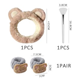1Pc Makeup Headband, 2Pcs Wristband, 1Pc Mask Scraper, Skin Care Headband, Funny Headband, Bear Ear Headband Set