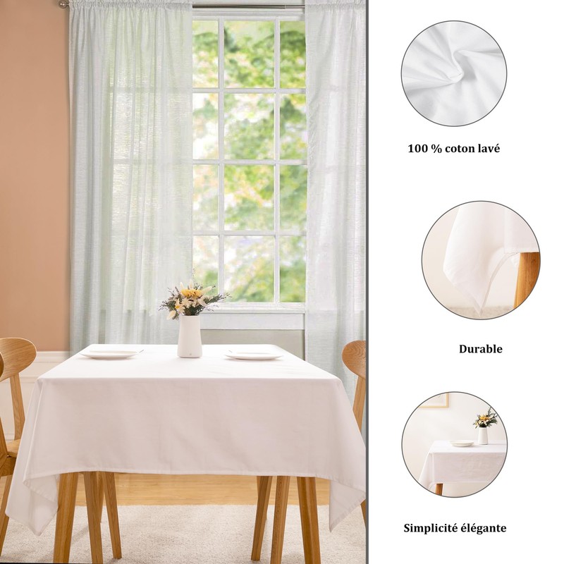 ATsense Tablecloth White Tablecloth Linen Look 100% Washed Cotton Square