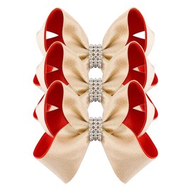 3 Pcs Rose Gold Christmas Bows Hairpin, Silky Satin Bows Glitter Rhinestones Headwea Christmas for Women Girls Ponytail Holders Hair Accessories